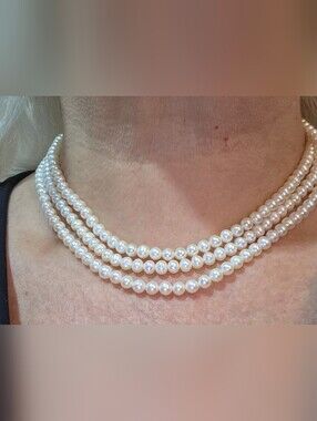 GENUINE SALTWATER CULTURED PEARLS 3 STRAND 925 STERLING CLASP 18 IN 58.53 Grams